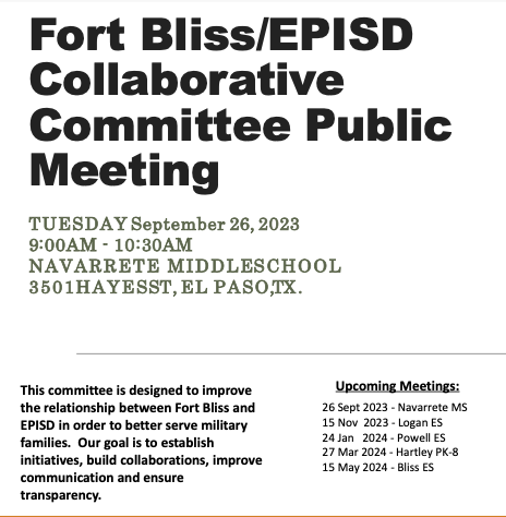  Fort Bliss/EPISD Collaborative Committee Public Meeting 